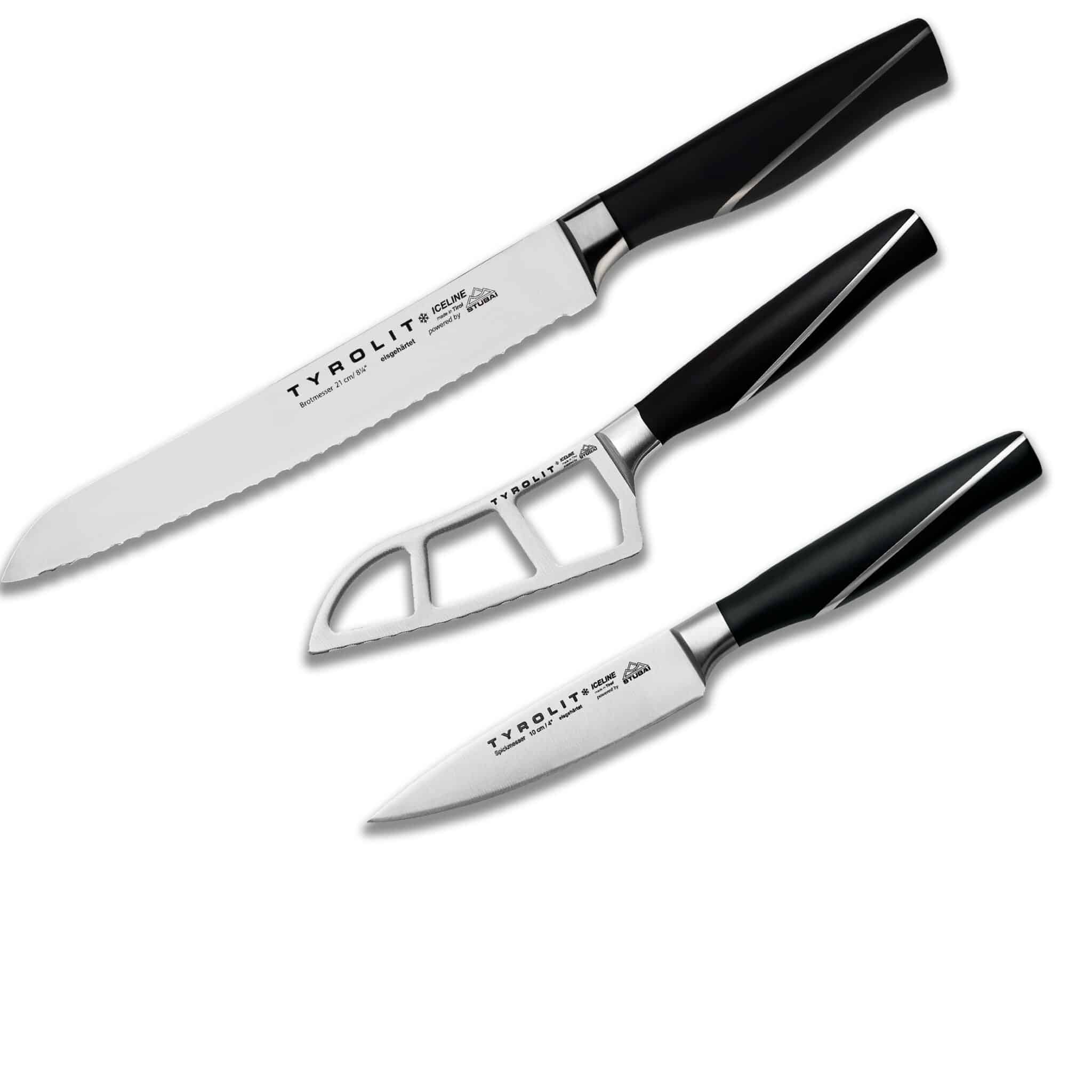 Tyrolit Iceline knife set snack pack Tyrolit Life Iceline knife set snack pack with paring knife, cheese knife, and bread knife