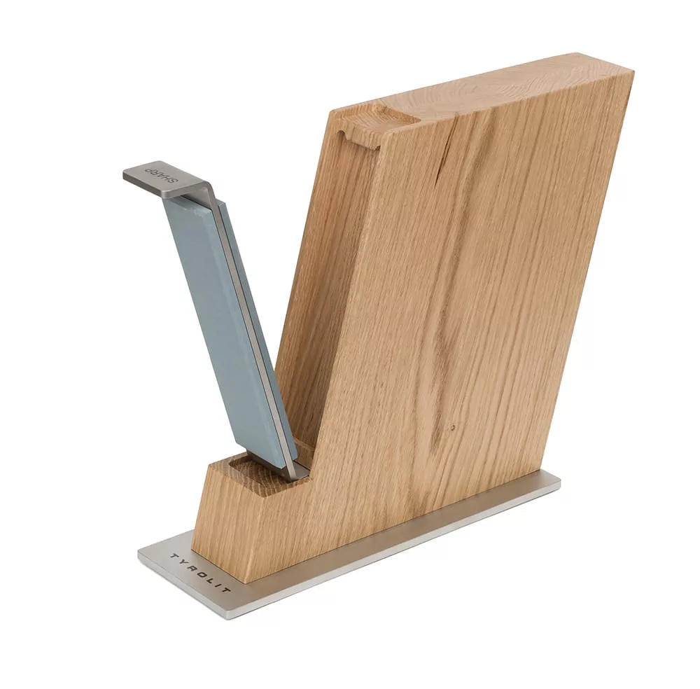 Tyrolit Messerblock Plus Silber TYROLIT Life Messerblock Plus Silber Ansicht von rechts mit Messerschärfer