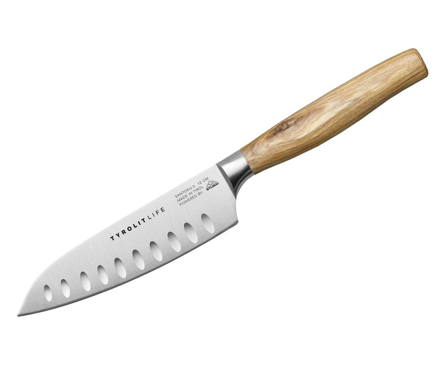 Kleines Santoku mit Olivenholzgriff aus der Oliveline von Tyrolit Kleines Santoku mit Olivenholzgriff aus der Oliveline von Tyrolit